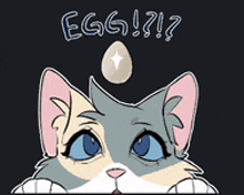 a drawing of a cat with an egg on its head that says egg