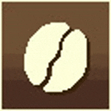 a pixel art icon of a coffee bean on a brown background