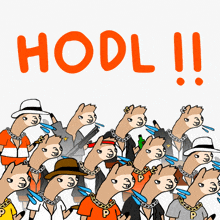 a cartoon of a group of llamas with the word hodl written in orange