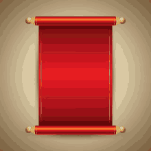 a red scroll with gold handles on a beige background .