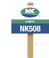 a sign for syngenta nk 508 on a wooden post