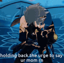 a person in a video game is holding back the urge to say ur mom rn