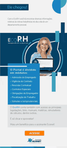 an advertisement for ecoph shows a smiling woman holding a laptop