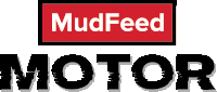 a logo for mudfeed motor with a shadow on a white background