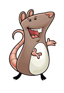 a cartoon drawing of a smiling mouse with its mouth open