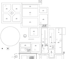 a black and white floor plan of a building with a circle in the middle of it