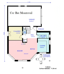 a floor plan of a house with cer bat montreuil written on the top