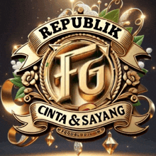 a logo for republik cinta & sayang with gold ribbons around it