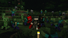 a group of minecraft characters standing in a field