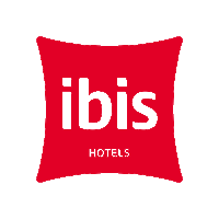 the logo for ibis hotels is a red square on a white background