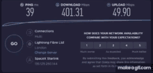 a computer screen shows a download speed of 389.09