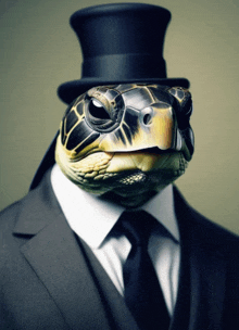 a turtle in a suit and top hat