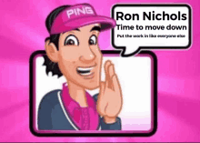 a cartoon of a man wearing a pink ping hat and visor