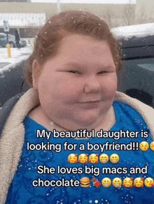 a picture of a woman with a caption that says " my beautiful daughter is looking for a boyfriend "