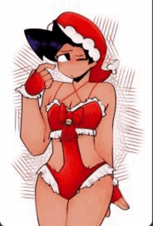 a drawing of a girl in a santa suit .