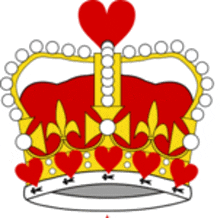 a red and gold crown with hearts and a heart on top