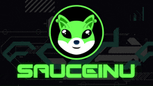 a logo for sauceinu with a green alien in the center