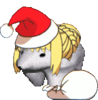 a cartoon character wearing a santa hat and a bag of presents