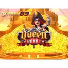 a slot game called queen of bounty has a pirate on the screen