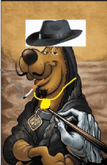 a cartoon of scooby doo smoking a cigarette and wearing a fedora