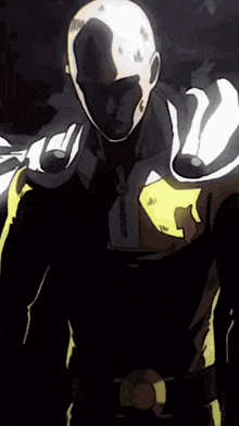 a drawing of a man in a black and yellow superhero costume