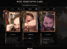 a screen that says pick your fifth card with three pictures of men