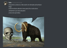 a picture of an elephant and a skull with a speech bubble that says fake on it