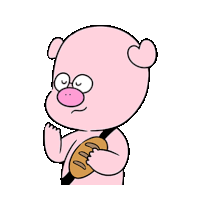 a cartoon pig is holding a loaf of bread in his hand .