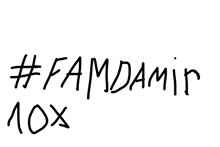 a white background with the words #famdamir mox written in black