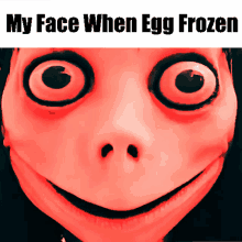 a picture of a face with the words " my face when egg frozen "