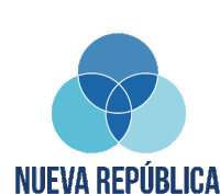 a logo for nueva republica has three blue circles on a white background