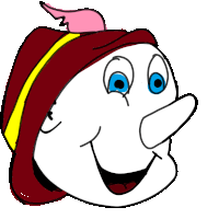 a cartoon drawing of a man wearing a red hat with a pink feather on top