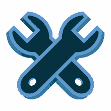 a blue icon of two wrenches crossed over each other on a white background