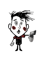 a cartoon character is holding a gun in his left hand