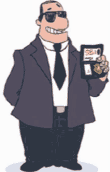 a man in a suit and tie is holding a badge that says sbi