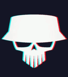 a white skull with a hat and a beard on a dark background .