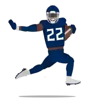 a football player in a blue uniform with the number 22 on it