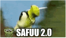 shrek is holding a sword and the words safuu 2.0 are on the screen .