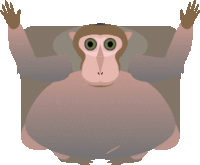 a cartoon monkey with green eyes is sitting on a white background