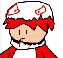 a drawing of a person with red hair and a white hat with the letter p on it