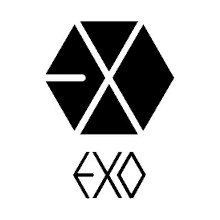 a black and white logo for exo is shown on a white background .