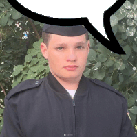 a man in a military uniform with a speech bubble above him