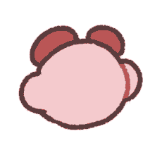 a drawing of a pink cartoon character with red ears