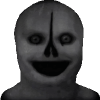 a black and white photo of a creepy face with a smile