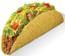 a taco with meat cheese lettuce and tomatoes on a white background