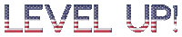 the word level up is written in red white and blue stars and stripes