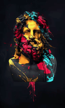 a statue of a man with a colorful beard