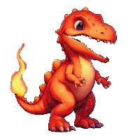 a cartoon of a red dinosaur with a fire tail