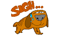 a cartoon of a dog with the word sigh written above it