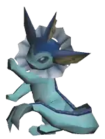 a blue pokemon with a white collar is sitting on a white background